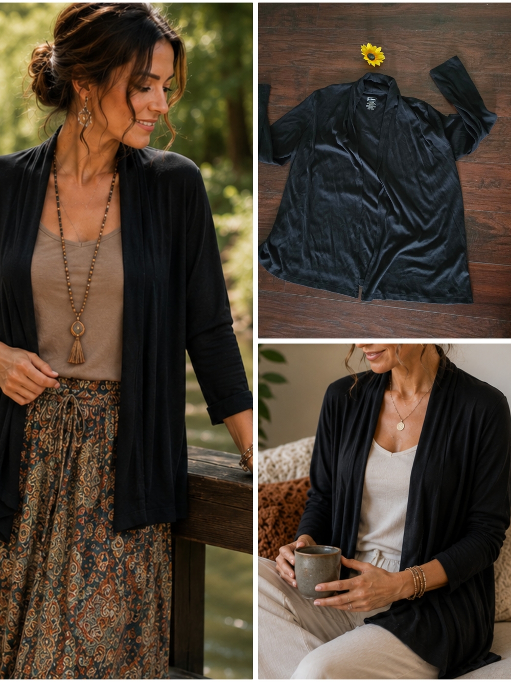 L.L.Bean Black Open-Front Women's Cardigan Sweater - Lightweight Layer